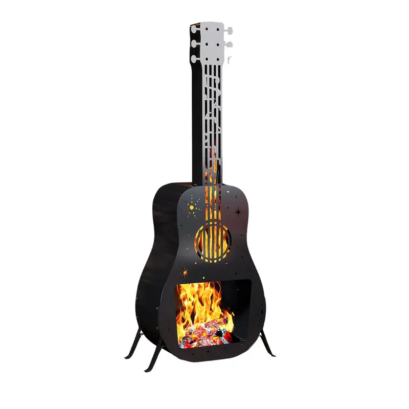 Outdoor Metal Guitar Shaped Smokeless Wood-Burning Fire Pit 1