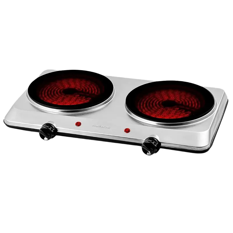 Ovente 1500W Countertop Infrared Double Burner With 7.5” Ceramic Glass Cooktop 1