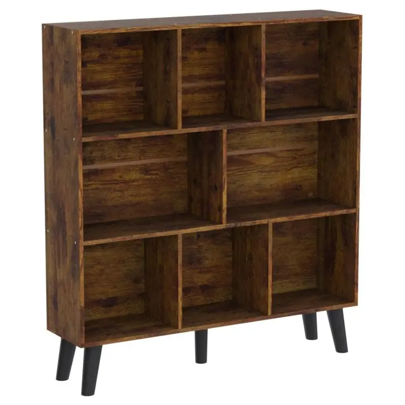 Oyao Mid-Century Modern 8 Cube 3 Tier Bookshelf With Legs 1