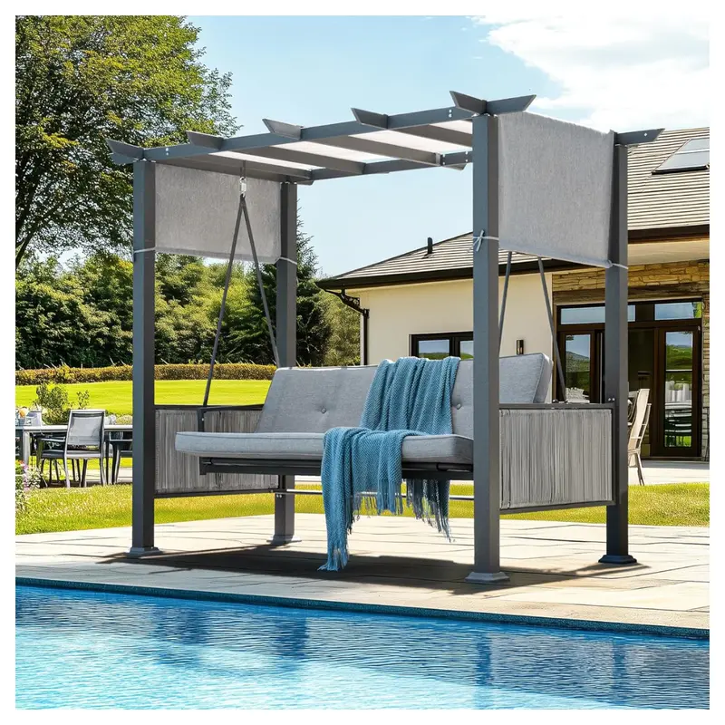 Pamapic 3-Seat Porch Outdoor Hanging Swing Bed Chair With Canopy 1