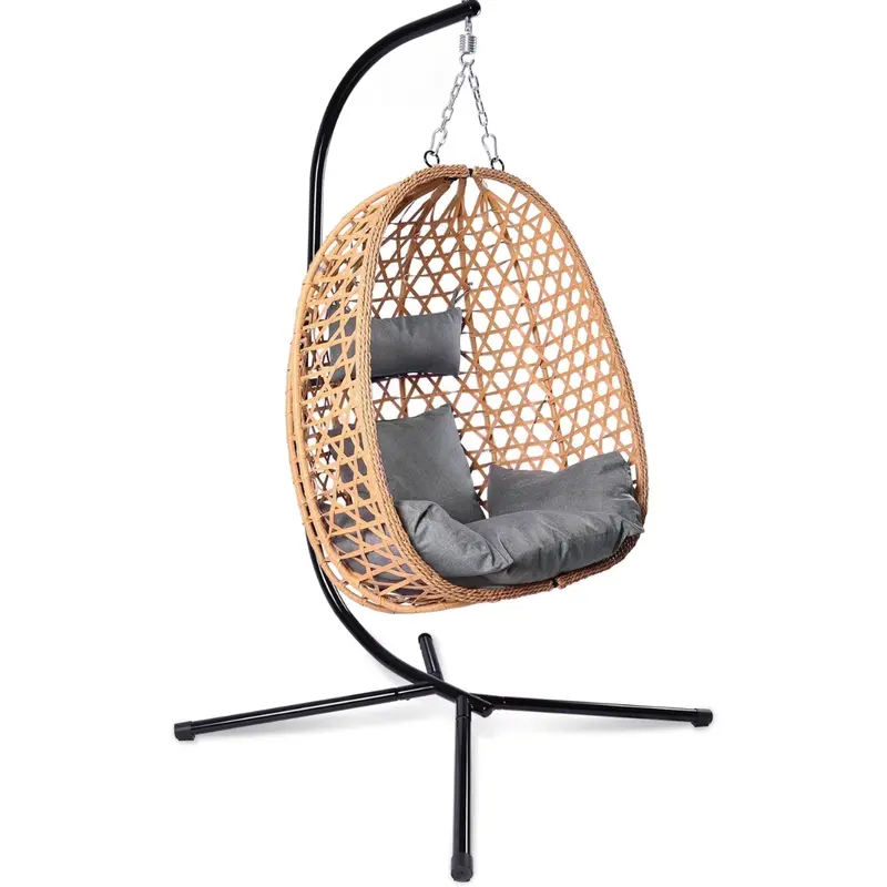Patio Wicker Cushioned Swing Egg Chair With Stand 1