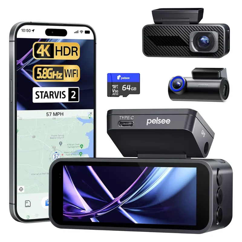Pelsee P1 Pro 4K Front & 1080P Wdr Rear Dash Cam W/ Starvis 2 Sensor 1