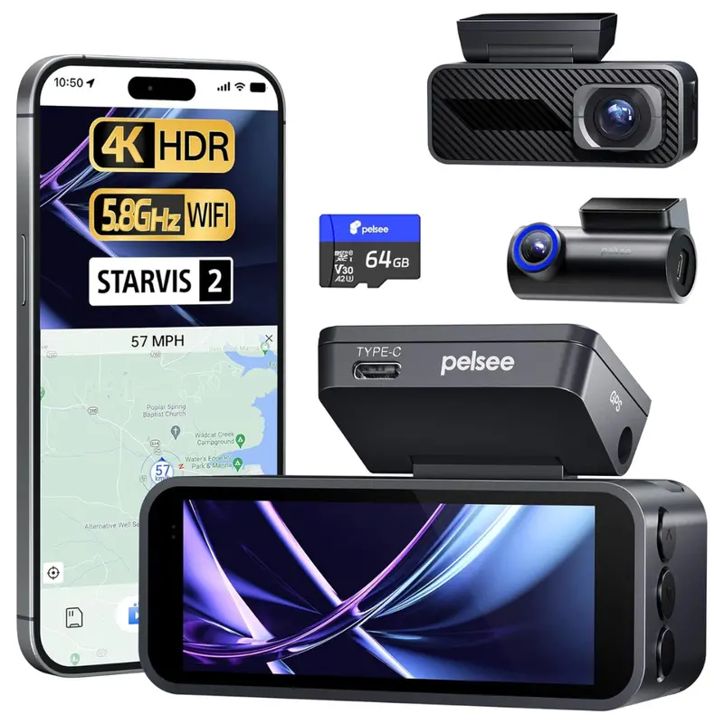 Pelsee P1 Pro 4K Front & 1080P Wdr Rear Dash Cam W/ Starvis 2 Sensor 1