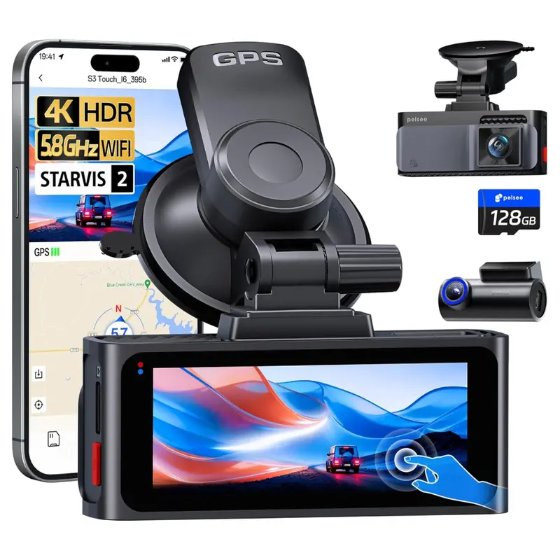 Pelsee S3 Touch 4K Front & Rear Dash Cam W/ Starvis 2 Sensor & 128Gb Sd Card 1