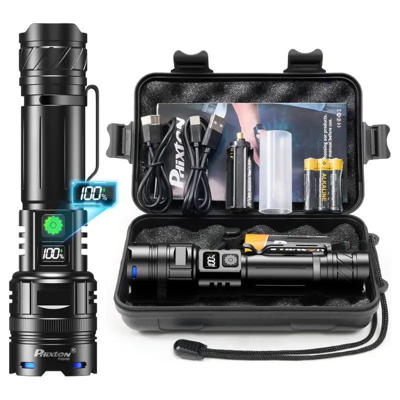 Phixton Rechargeable Flashlights 10000 High Lumens Single One Mode Super Bright 1