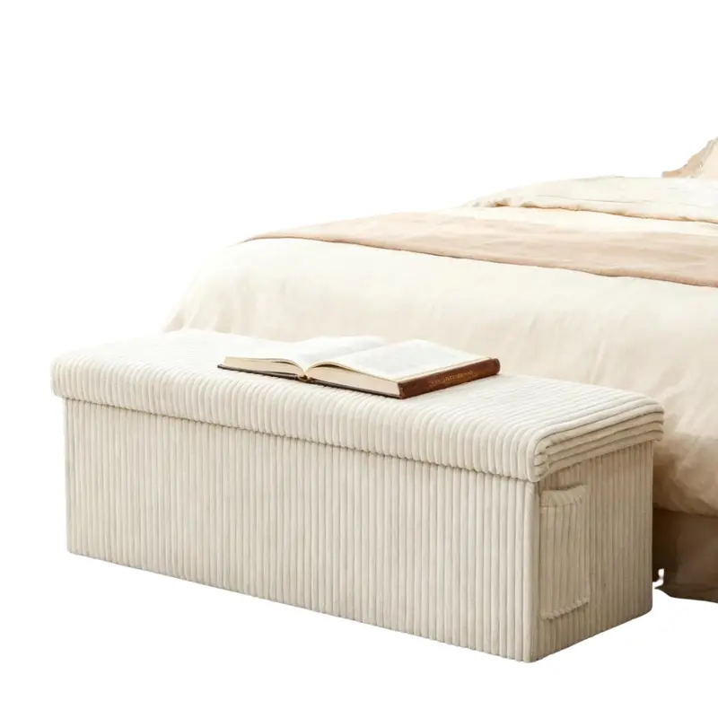 Pinmoco 43" Folding Storage Ottoman Bench With Side Pocket 1