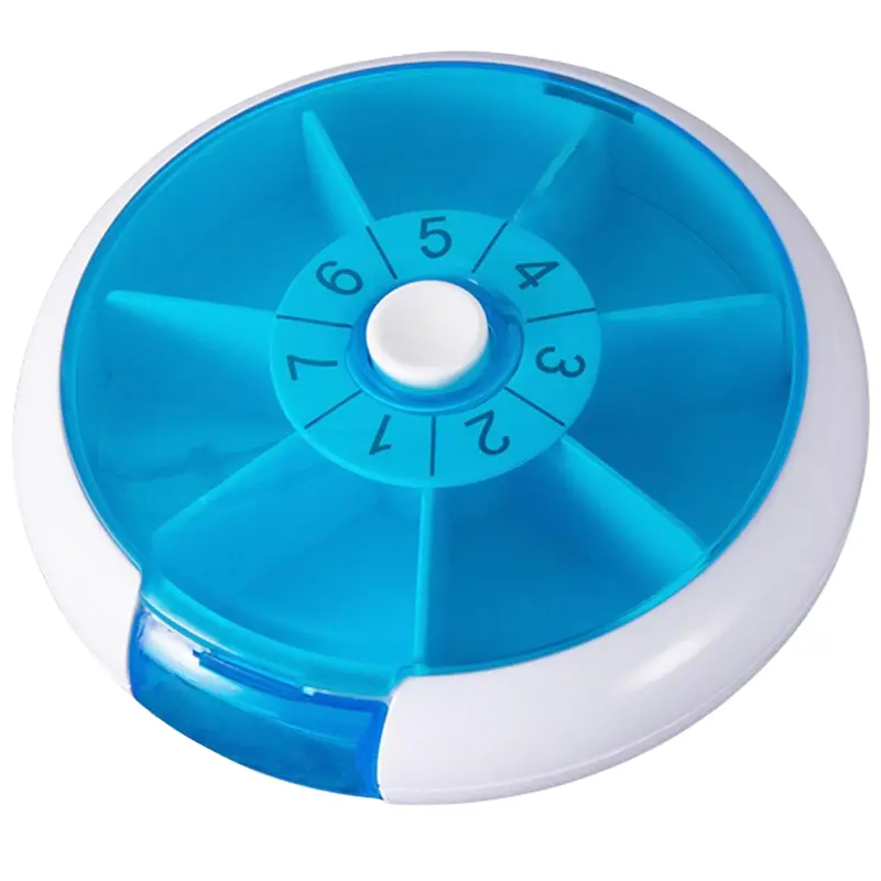 Portable 7 Day Round Medicine Pill Box With Rotary Design 1