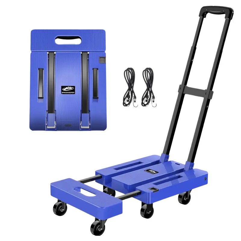 Portable Folding Hand Luggage Cart W/ 6 Wheels & 2 Elastic Ropes 1