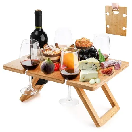 Portable Wine Picnic Table With 5 Glass Holders 1