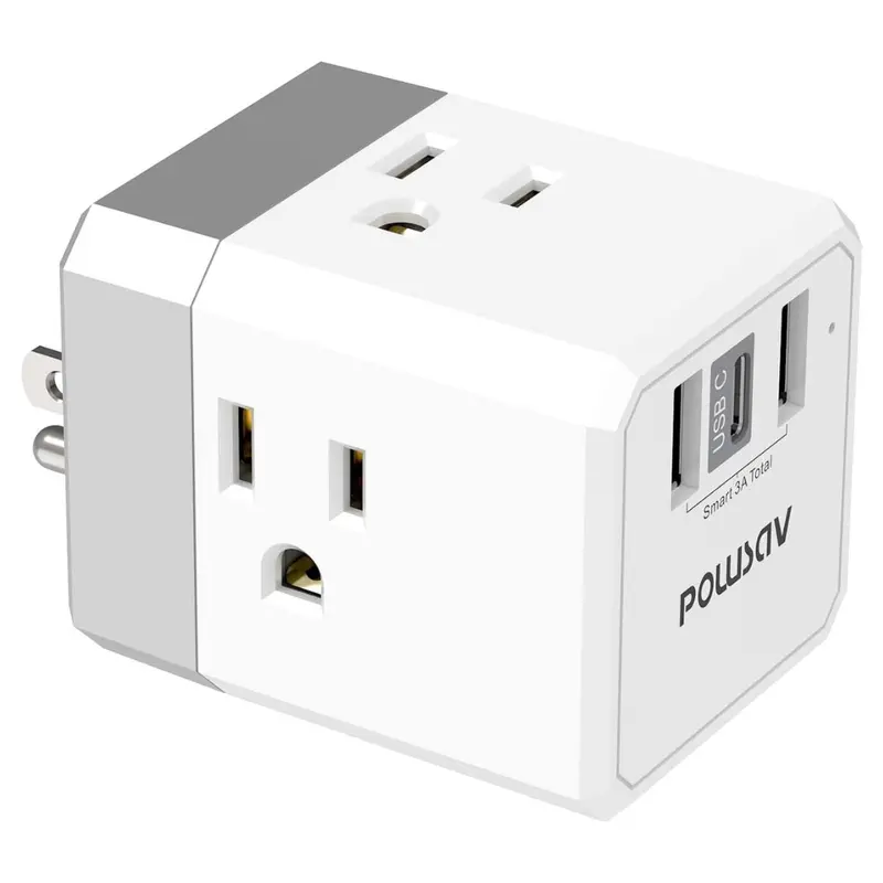 Powsav Universal 3-Side Outlet Extender W/ 3 Usb Ports 1