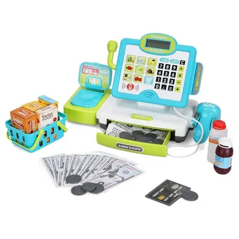 Pretend Play Cash Register Toy Set With Scanner & Play Food 1
