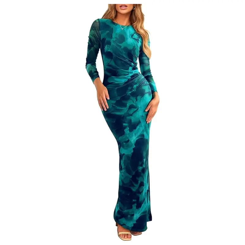 Prettygarden Women's Long Sleeve Floral Print Bodycon Maxi Dress 1