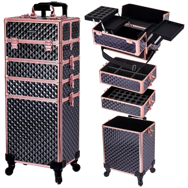 Professional 4-In-1 Rolling Makeup Train Case With Wheels 1