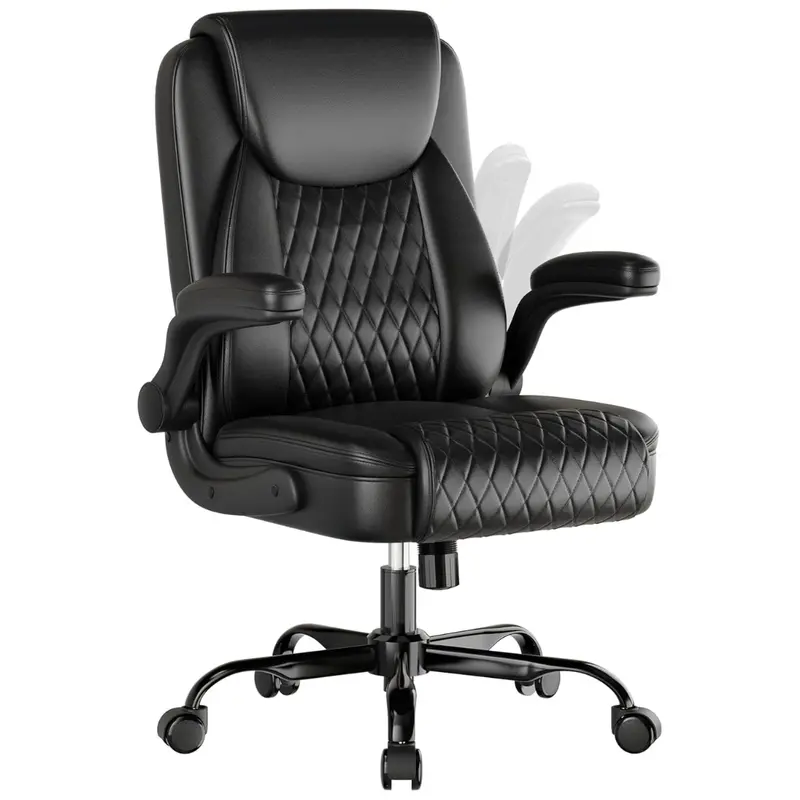 Pu Leather Office Chair With Flip-Up Arms And Ergonomic Back, 400Lbs 1