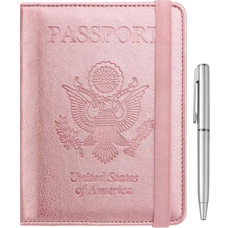 Pu Leather Rfid Passport Cover Wallet With Pen 1
