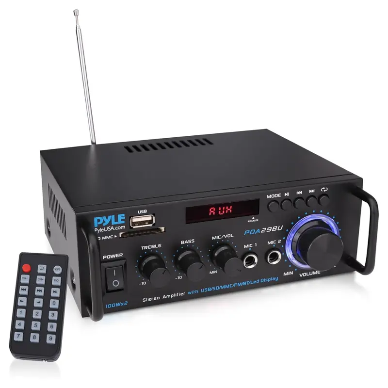 Pyle 200 W Stereo Power Amplifier W/ Dual Channel Audio Stereo Receiver 1