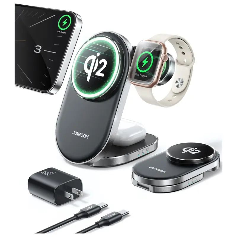 Qi2 3-In-1 Magnetic Wireless Charging Station With 15W Adapter 1