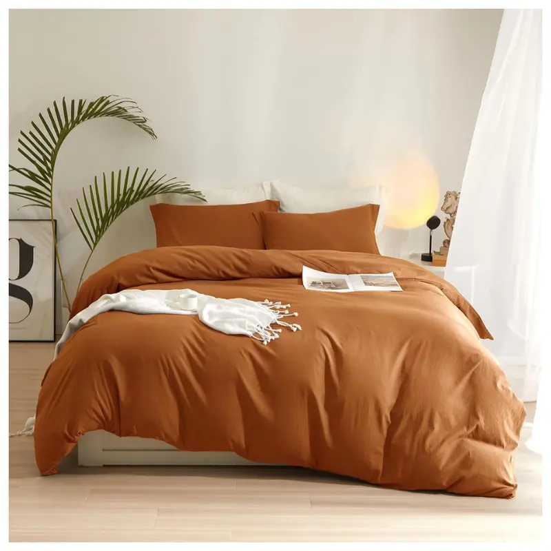 Queen 90" X 90" Terracotta Duvet Cover Set With 2 Pillowcases 1