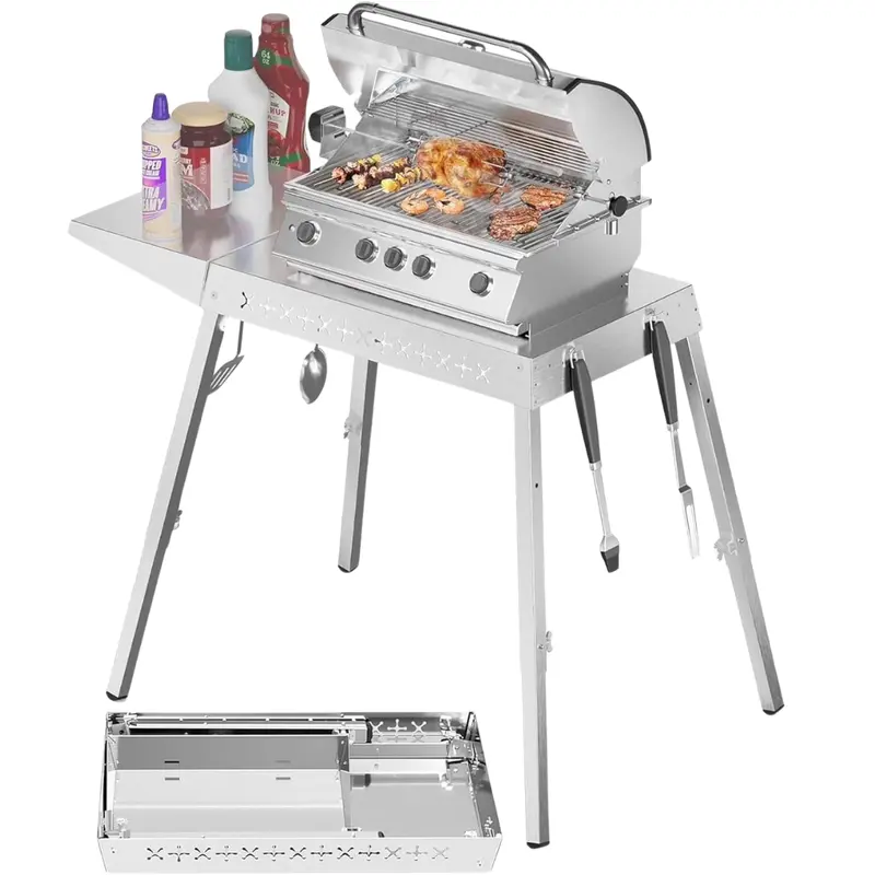 R.W.Flame Portable Stainless Steel Adjustable Folding Grill Table 1