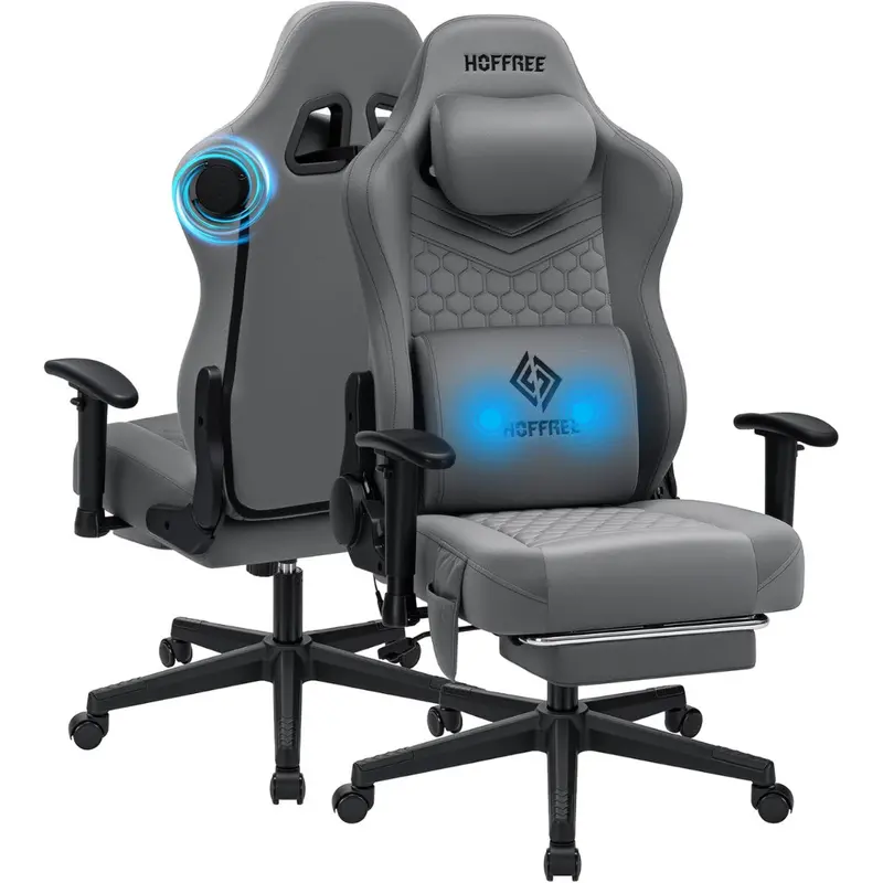 Reclining Suede Fabric Gaming Chair W/ Speakers & Massage 1