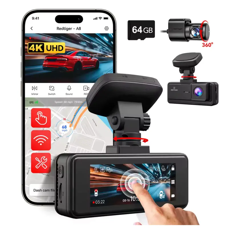 Redtiger A8 4K Dual Dash Camera With 64Gb Sd Card 1