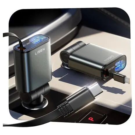 Retractable Lisen Usb-C Fast Car Charger 1