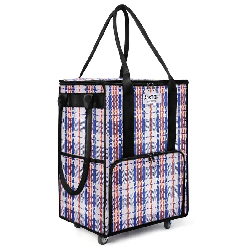 Reusable On Wheels 66 Lb Grocery Bag With 5 Caster Wheels & Zippered Top 1
