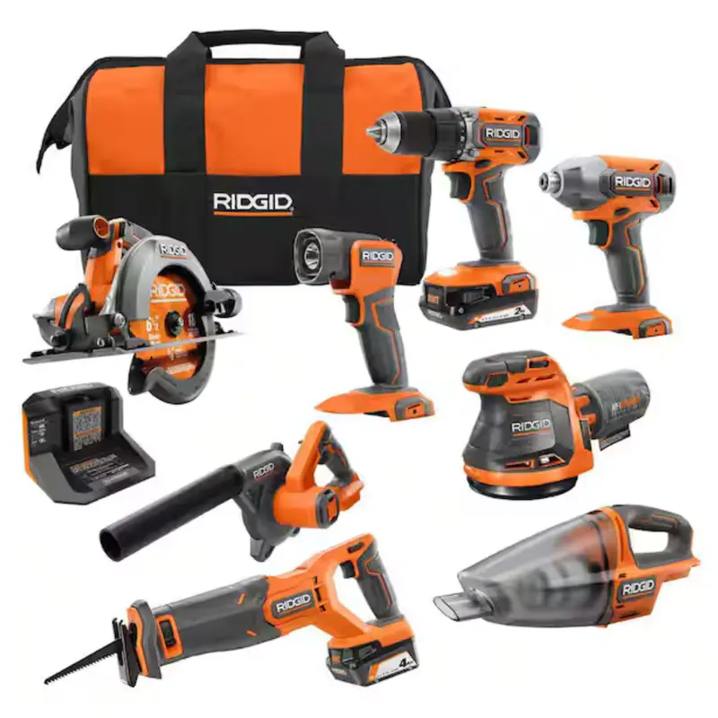 Ridgid 18V Cordless 8-Tool Combo Kit With 2 Batteries & Charger 1