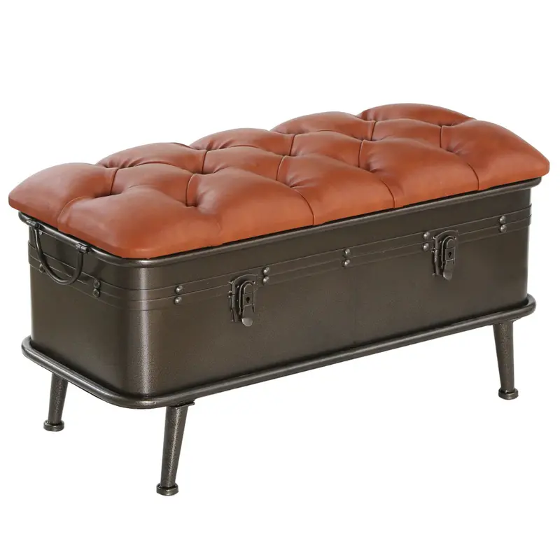 River Of Goods 17" Tufted Faux Leather Metal Storage Bench 1