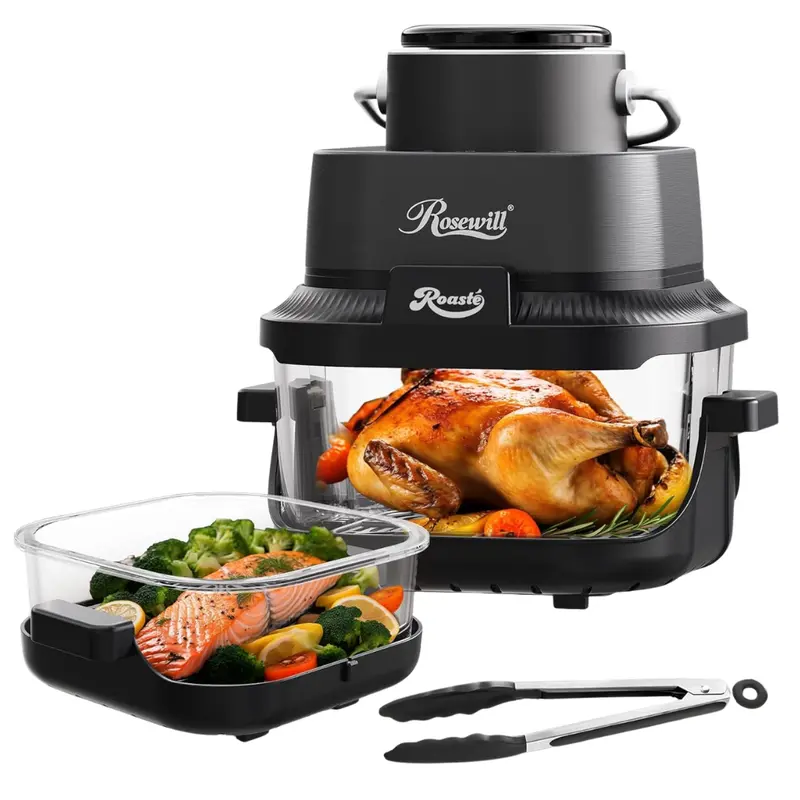 Rosewill 8-In-1 Portable 5.5Qt & 1.6Qt Dual Transparent Glass Air Fryer 1