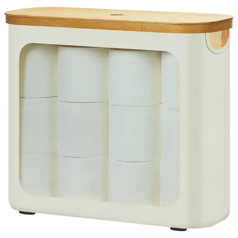 Rosos 9-12 Roll Toilet Paper Storage With Bamboo Lid (Beige) 1