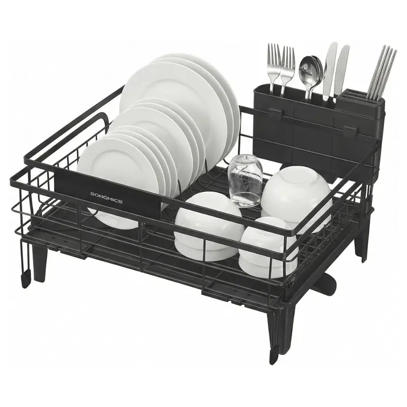 Rotatable Extendable Dish Drying Rack With Cutlery Holder 1