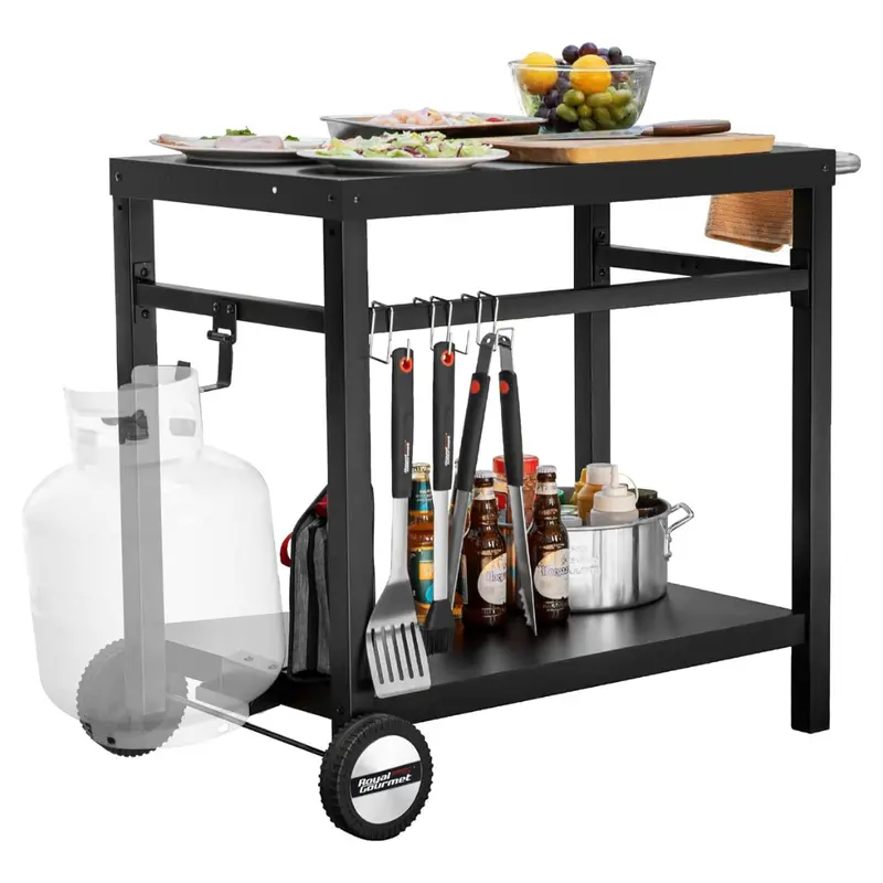 Royal Gourmet Movable Dining Cart Table W/ Double-Shelf 1