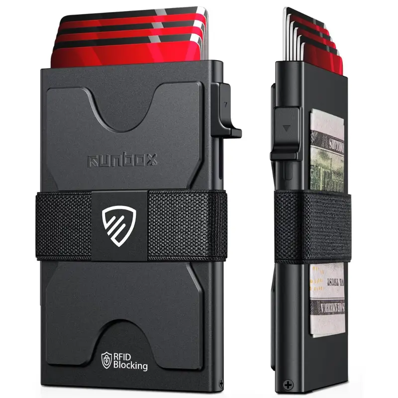 Runbox Men's Slim Aluminum Rfid Card Holder Wallet W/ Pop-Up Function 1