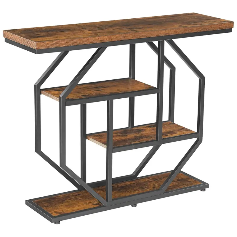 Rustic Brown Industrial Entryway Table With Storage (Cthr28001) 1
