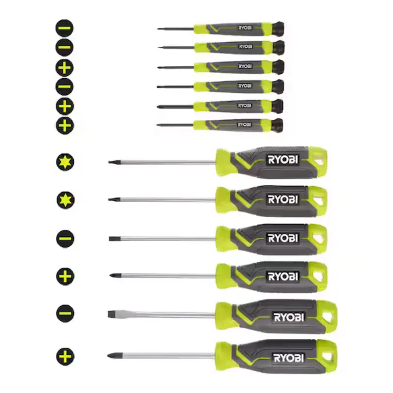 Ryobi 12-Pc Screwdriver Set With Cushion Grip Handles 1