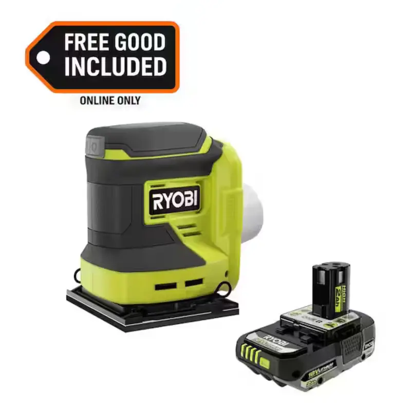 Ryobi One+ 18V Cordless 1/4 Sheet Sander With Ryobi One+ 18V 2.0 Ah Lithium-Ion Battery 1