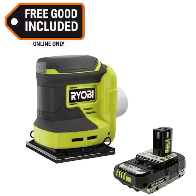 Ryobi One+ 18V Cordless 1/4 Sheet Sander With Ryobi One+ 18V 2.0 Ah Lithium-Ion Battery 1