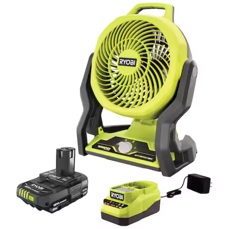 Ryobi One+ 18V Cordless Hybrid 7-1/2" Fan Kit W/2Ah Battery And Charger 1