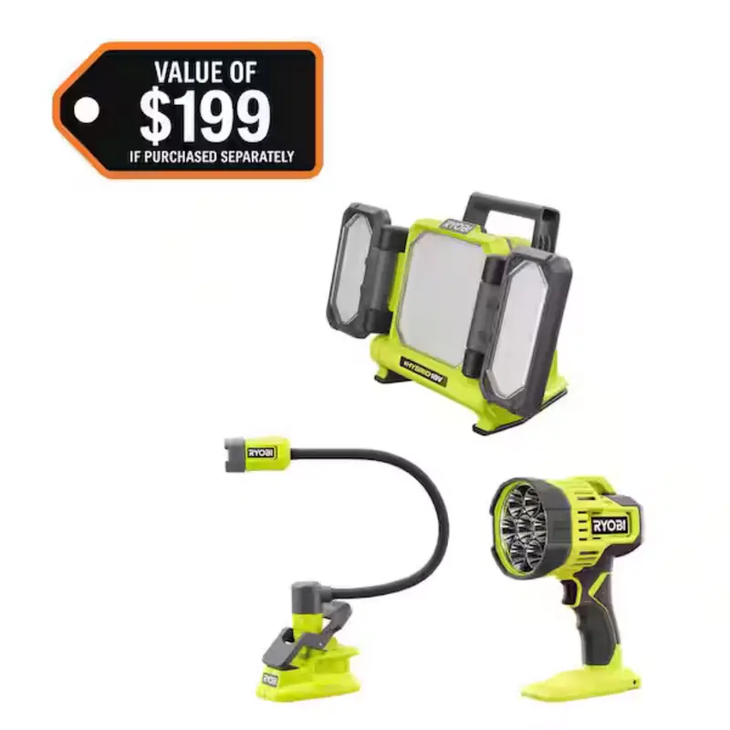 Ryobi One+ 18V Hybrid Panel Light, Spotlight + Clamp Light (Tools Only) 1