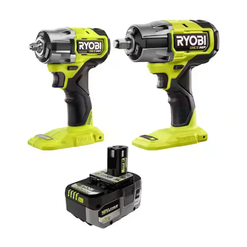 Ryobi One+ Hp 18V 2-Tool Kit W/ 1/2" & Compact 3/8" Impact Wrench + 4Ah Battery 1
