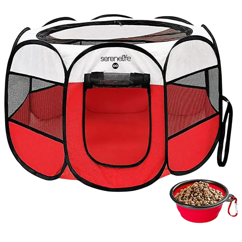 Serenelife 8-Panel Exercise Large Portable Foldable Pet Tent 1