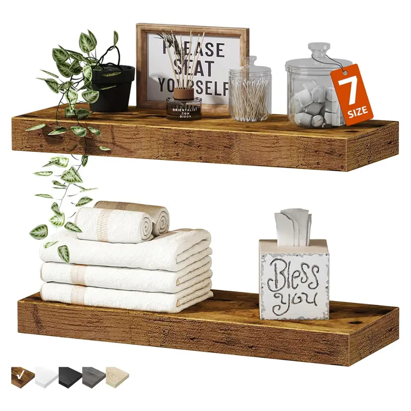 Set Of 2 16" X 7" Wall Mounted Bathroom Floating Shelves 1