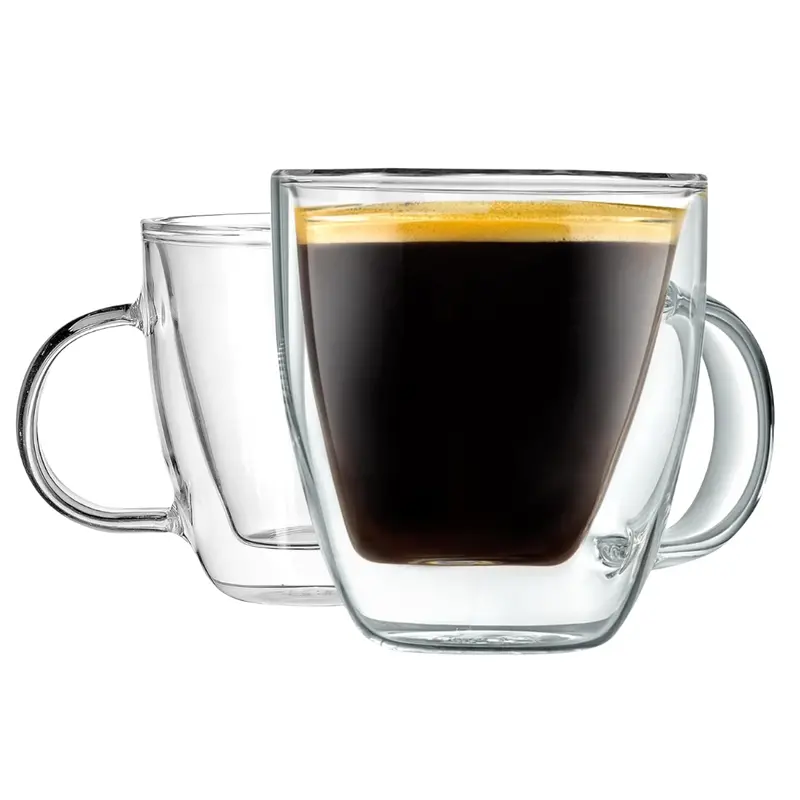 Set Of 2 Nutrichef 5.2 Oz Double Walled Glass Coffee Mugs 1
