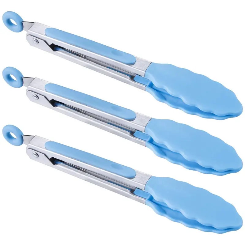 Set Of 3 7" Mini Silicone Kitchen Food Serving Tongs 1