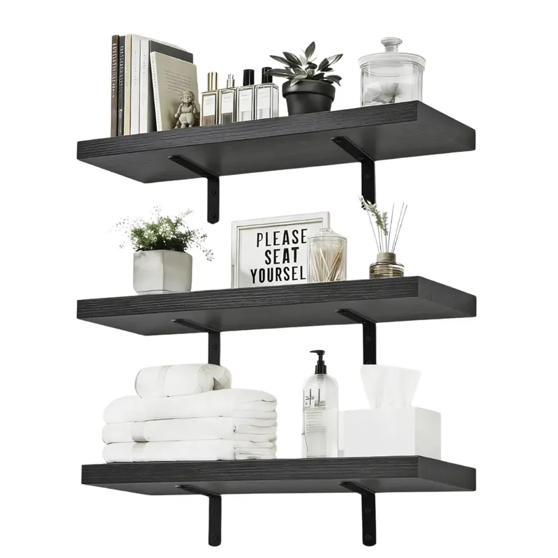 Set Of 3 Duvique 15.7" Wall Mounted Floating Wood Shelves 1