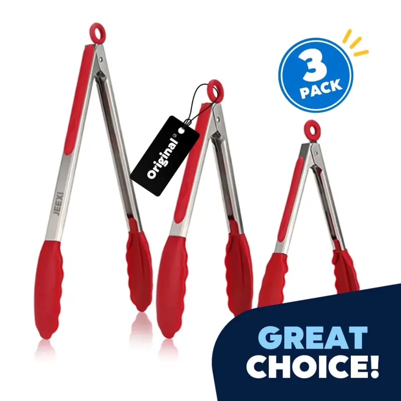 Set Of 3 Jeexi Silicone Tips Stainless Steel Kitchen Tongs 1