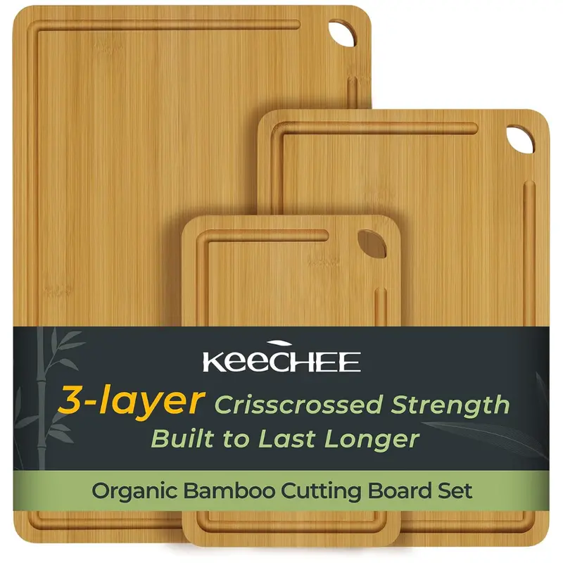Set Of 3 Keechee Reversible Bamboo Cutting Board With Juice Groove 1