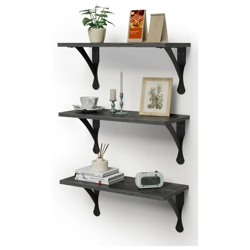 Set Of 3 Leadpro Wood Floating Shelves With Brackets 1