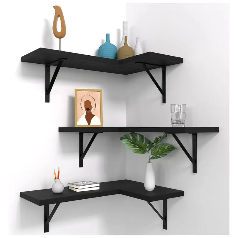 Set Of 3 Nature's Source Wall Mounted Corner Floating Shelves 1